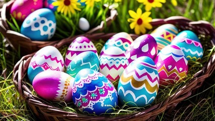 Fototapeta na wymiar Easter Eggs in basket , Ai generative , Ai