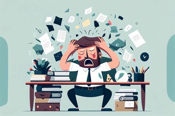 Businessman and office worker overwork and negative emotions Created with Generative AI technology.