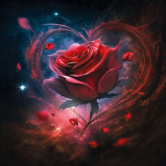 Rote Rose mit Herzform für Valentinstag - Generative AI
