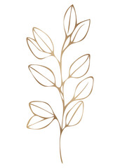 Hand drawn elegant golden leaf branch. Luxury botanical decor for wedding invitation cards, beauty