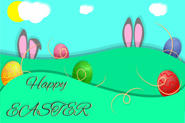 Happy easter card egg and bunny ears. Background.
