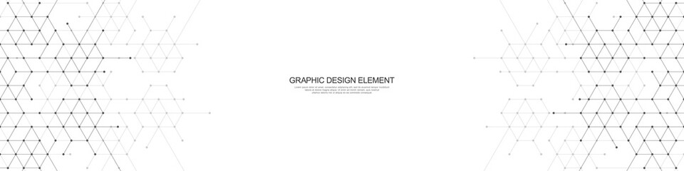 Panoramic view of abstract geometric background with hexagons shape pattern for banner or website header template