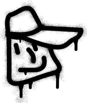 Smiling Face Emoticon Wearing Baseball Cap With Black Spray Paint	
