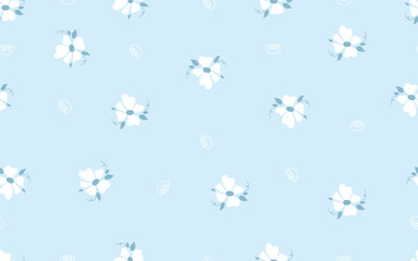 Fototapeta na wymiar Blue pastel floral jasmine fabric clothing doodle pattern