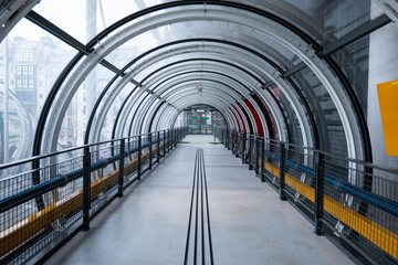 Futuristic glass tunnel. Modern Architecture tunnel