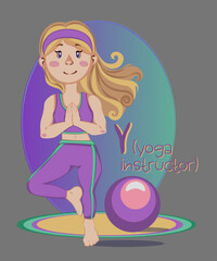 yoga instructor
Illustration of occupations in alphabetical order for children's books or professions day.Letter 