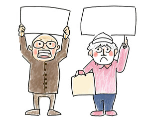 Group of elderly people peacefully demonstrating for an important cause. Strong images for graphic or advertising purposes.