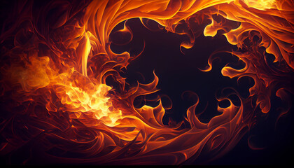 Dark background with a frame made of fire. Generative AI