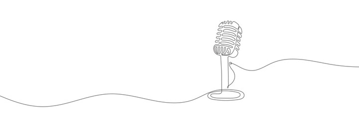 The microphone is drawn in one line on a white background - obrazy, fototapety, plakaty