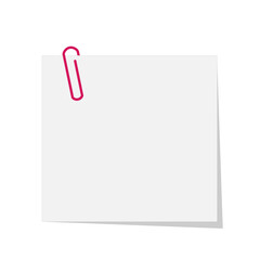 Pink paperclip with realistic blank white note paper. for office business concept, memo, Notebook space adding more text. Vector illustration flat design isolated on white background. 