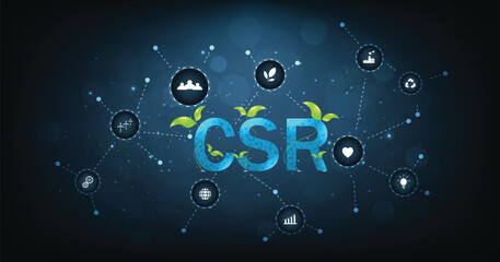 CSR concept for business and organization.Corporate social responsibility and giving back to the community on a blue background. modern business concept.	 - obrazy, fototapety, plakaty