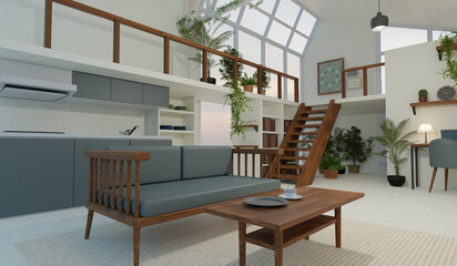 窓の大きいおしゃれな家　インテリア、家具