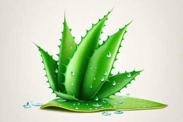 Fototapeta na wymiar Sliced aloe vera leaf with splash of water isolated on white background. Generative AI