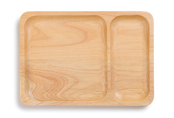 Rectangle wooden tray top view isolated on white background