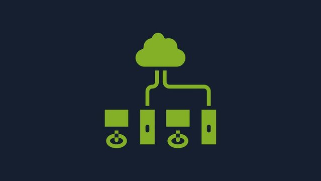 Yellow Computer network icon isolated on blue background. Laptop network. Internet connection. 4K Video motion graphic animation