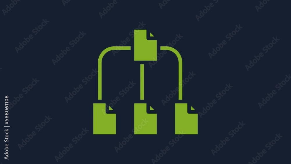 Poster yellow folder tree icon isolated on blue background. computer network file folder organization struc