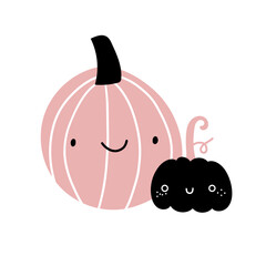 Cute vector smiling spooky pumpkin character for October halloween, thanksgiving. Sweet gourd character print, Mother's Day hug family on white background poster