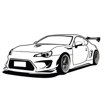 drift racing car black and white
