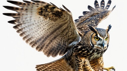 Owl in flight or assault, isolated on white. Generative AI