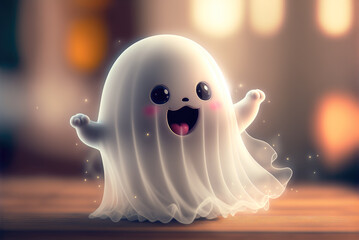 Obraz premium A cute funny ghost character. Created with Generative AI.