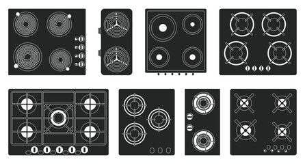 Cooktop surface vector black set icon. Vector illustration electric stove on white background. Isolated black set icon electric stove.
