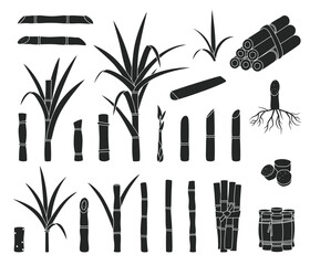Sugar cane isolated black set icon. Vector black set icon sugarcane. Vector illustration sugar cane on white background.