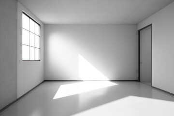 Obraz premium White walls, a metropolitan view, and a concrete floor can be found in an empty loft. Generative AI