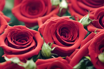 closeup of a bouquet of red roses