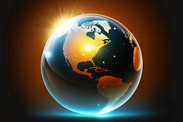 Globe Earth with Lens Flare in Illustration. Generative AI