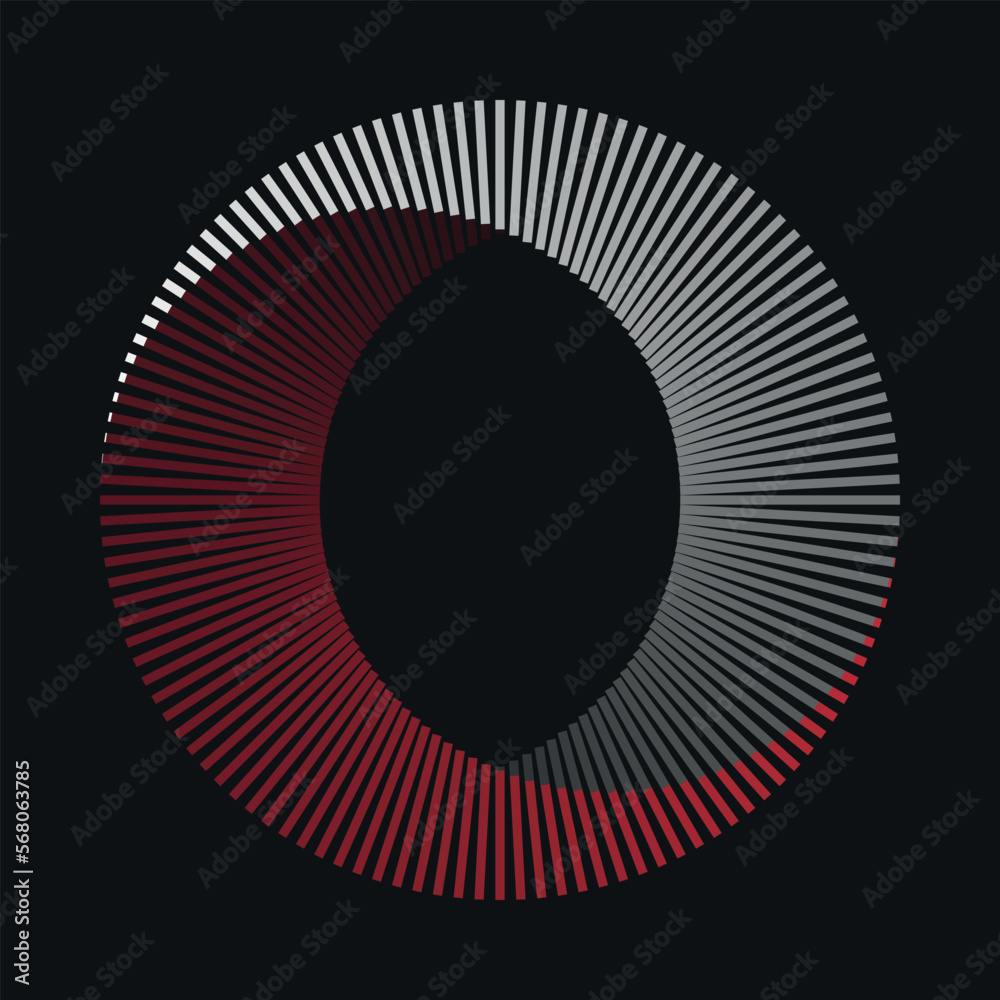 Sticker red and white lines in circle abstract background. yin and yang symbol. dynamic transition illusion.