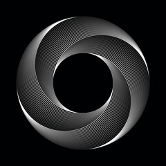 Spiral with lines in circle as endless symbol. Abstract geometric art line background, logo, icon or tattoo. Psychedelic rotating optical illusion.