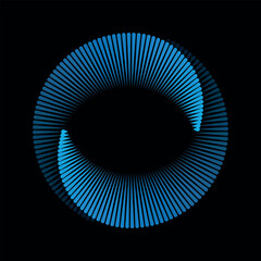 Blue lines in circle abstract background. Yin and yang symbol. Dynamic transition illusion.
