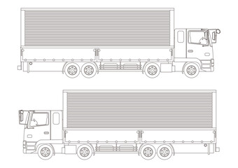 大型トラックの右向きと左向きの線画