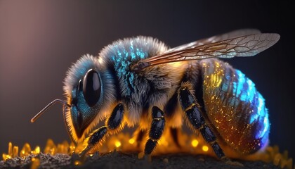 A close-up of a bee on a honeycomb, Bee and honey. Generative AI.