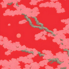 Japanese cherry blossom in spring painting. Generative AI