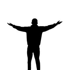 Silhouette of a person with arms outstretched, illustration. Freedom and personal success concept. Winner, conquer.