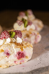 pistachio roll with delicate cream and berries