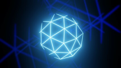 Ico Sphere, Triangles, Glowing, Blue Background, 3D Render Abstract Background Texture