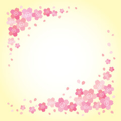 Fototapeta na wymiar 桜と花びらの和風フレーム 背景 テクスチャ バナー/正方形・黄色グラデーション