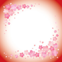 桜と花びらの和風フレーム 背景 テクスチャ バナー/正方形・赤グラデーション