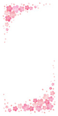 桜と花びらの和風フレーム 背景 テクスチャ バナー/縦長・白背景