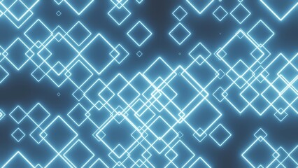 Abstract Blue Background, Square, Sci-fi, Pattern, Neon, Light, 3D Render Abstract Background Texture