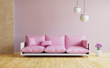 Pink sofa in room mock up valentine design, 3D illustration render