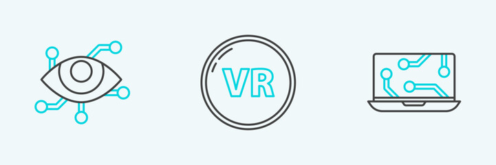 Set line Laptop, Virtual reality and icon. Vector