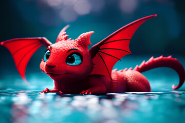 Cute red dragon cartoon illustration 