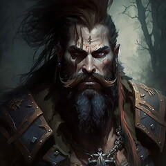Role-play fantasy character: beared barbarian male - obrazy, fototapety, plakaty