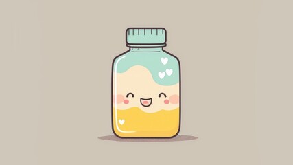 Cute little bottle chibi picture. Cartoon happy drawn characters