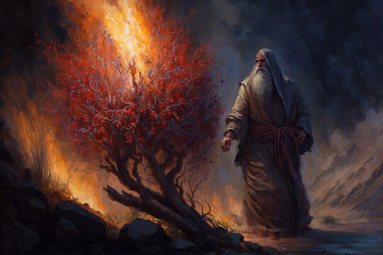 Moses and the Burning Bush painting created with Generative AI