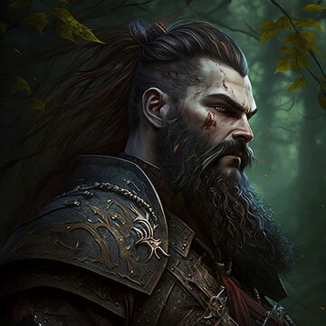 Role-play fantasy character: beared barbarian male