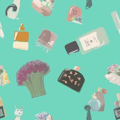 Seamless pattern with cosmetics accessories 